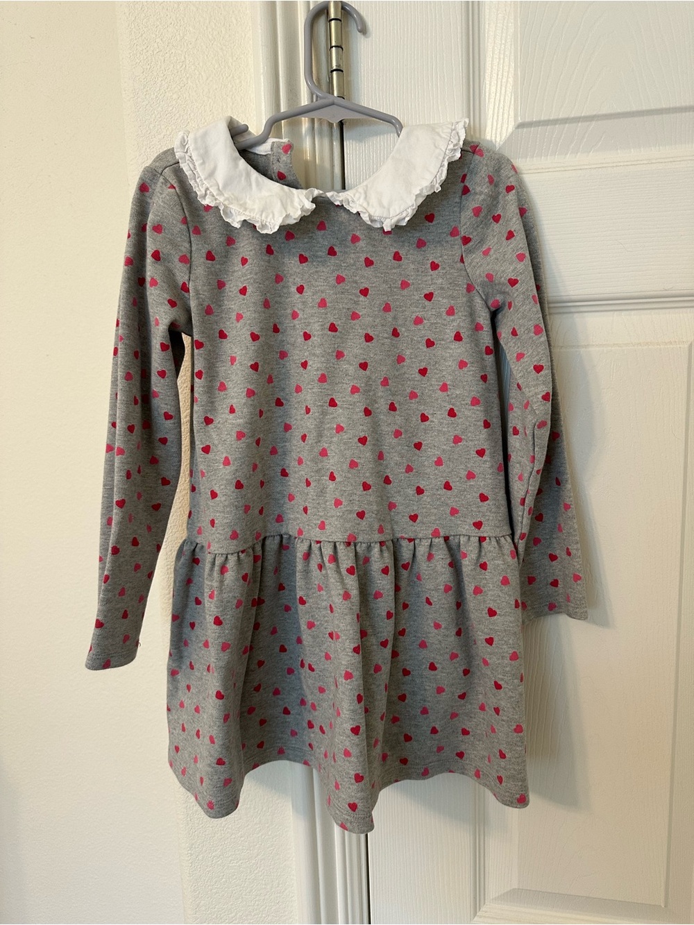 Janie and Jack Grey Dress with Pink Heart Print and White Peter Pan Collar